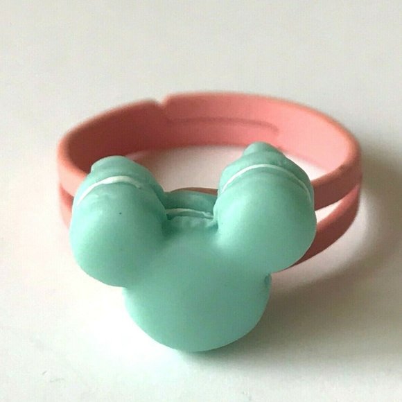 Vintage Disney Mickey Mouse Ears Ring Size 5 6 7 Macaroon Snacks Pink Aqua - Picture 3 of 10
